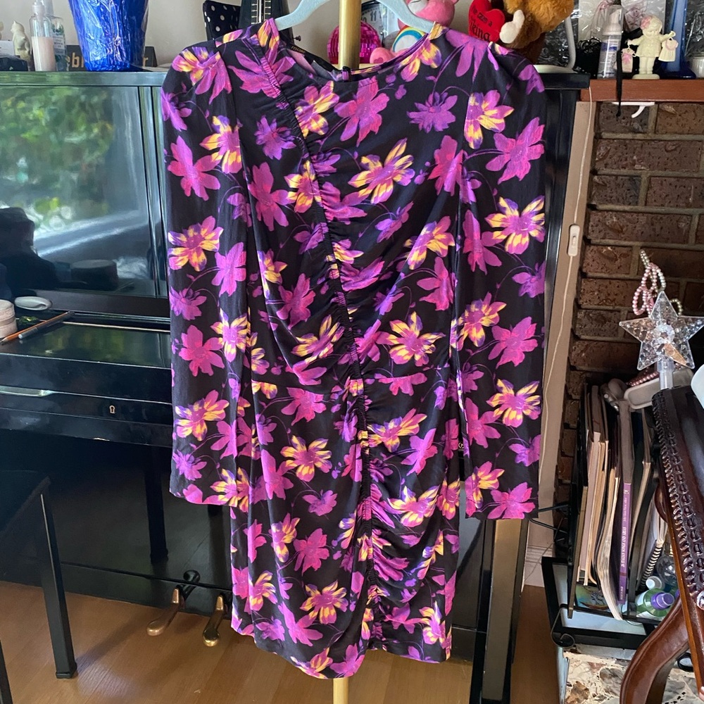 Maje Rosamar Cross-Over Front Floral Print Dress (Fr Size 1) - Picture 3 of 10